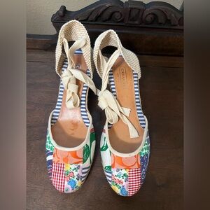 Coach Espadrille Wedges Tapestry Pattern Lace Up - Size 11